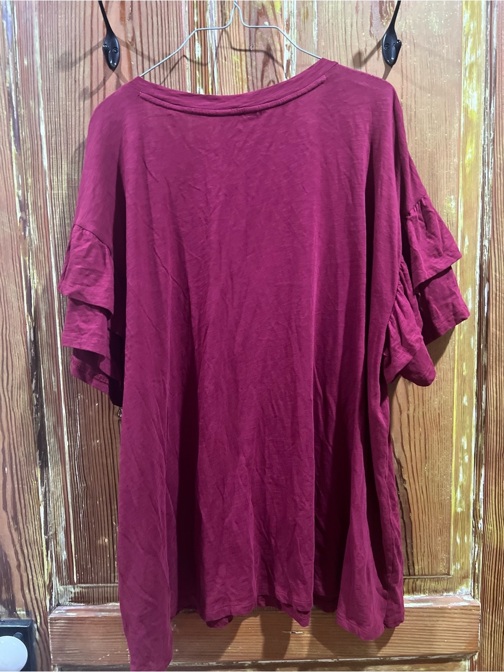 crown & ivy Burgundy Ruffle Sleeve Short-Sleeve Tee - Picture 6 of 6